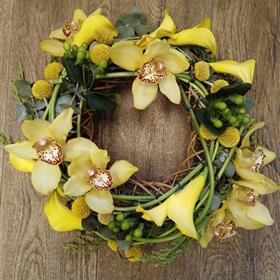 fwthumbYellow orchid and calla lily wreath.jpg